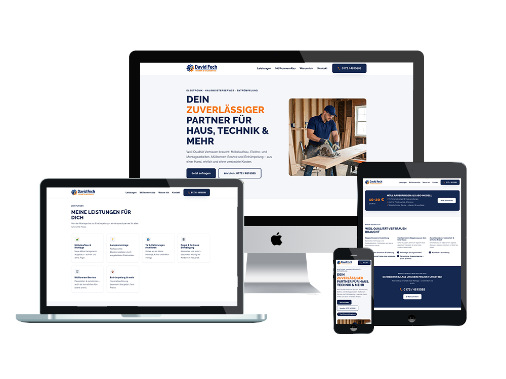Website von Fech Hausservice auf Desktop, Laptop, Tablet und Smartphone