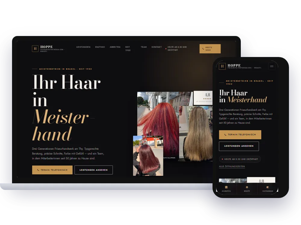 Website von Frisuren-Trendsalon Hoppe auf Laptop und Smartphone